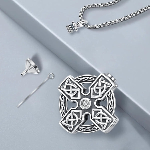 Celtic Knot Cross Cremation Necklace - Stainless Steel Urn Pendant For Ashes, Memorial Keepsake For Pets Or Loved Ones