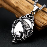 Raven & Skull Gothic Mirror Pendant Necklace