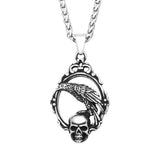 Raven & Skull Gothic Mirror Pendant Necklace