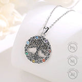 925 Sterling Silver Tree of Life Chakra Pendant Necklace