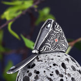 Gothic Coffin Ring with Red Stone