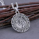 Viking Wolf Wizard Rune Medallion Necklace