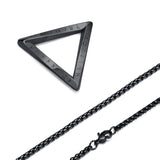 Black triangle pendant with chain on a white background