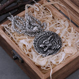 Viking Fenrir Wolf Head Pendant Necklace