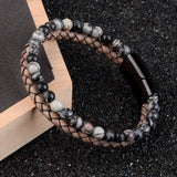 Natural Stone Leather Beaded Bracelet