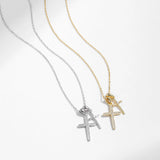Double Cross Pendant Necklace 925 Sterling Silver Zircon