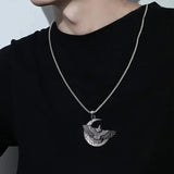Moon & Eagle Pendant Necklace – Stainless Steel Hip Hop Jewelry