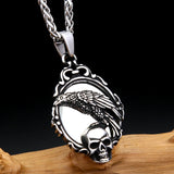 Raven & Skull Gothic Mirror Pendant Necklace