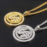 Spinning Dollar Sign Hip Hop Rhinestone Pendant