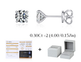 Diamond stud earrings with 'MODIAN' branding and a diamond certification card on a white background.