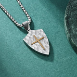 Two-Tone Shield Cross Pendant