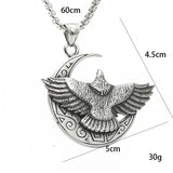 Moon & Eagle Pendant Necklace – Stainless Steel Hip Hop Jewelry