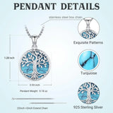925 Sterling Silver Turquoise Tree of Life Necklace