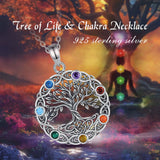 925 Sterling Silver Tree of Life Chakra Pendant Necklace