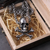 Stainless Steel Skull and Bones Pendant Necklace