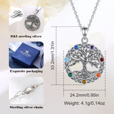 925 Sterling Silver Tree of Life Chakra Pendant Necklace