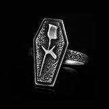 Gothic Coffin Ring with Red Stone
