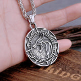 Viking Wolf Wizard Rune Medallion Necklace