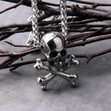 Stainless Steel Skull and Bones Pendant Necklace