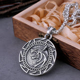 Viking Wolf Wizard Rune Medallion Necklace