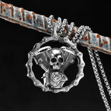Steampunk Skull Locomotive Pendant Necklace