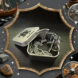 Viking-style jewelry set with decorative box on a themed background