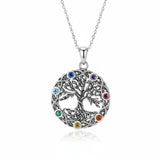 Tree of Life pendant necklace with colorful stones 