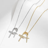 Double Cross Pendant Necklace 925 Sterling Silver Zircon
