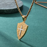 Two-Tone Shield Cross Pendant