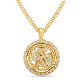 Spinning Dollar Sign Hip Hop Rhinestone Pendant