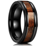 Black Koa Wood Inlay Titanium Wedding Ring