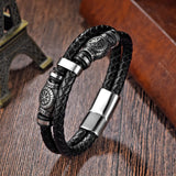 Viking Compass Rune Beaded Leather Bracelet
