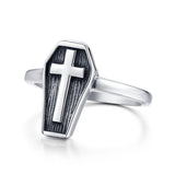 Gothic Coffin Ring with Red Stone