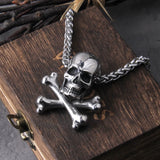 Stainless Steel Skull and Bones Pendant Necklace
