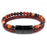 Natural Stone Leather Beaded Bracelet