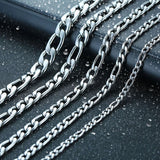 Silver Stainless Steel 3-8mm Figaro Chain