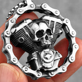 Steampunk Skull Locomotive Pendant Necklace