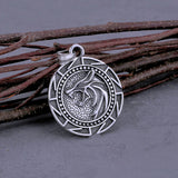 Viking Wolf Wizard Rune Medallion Necklace
