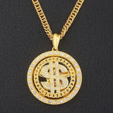 Spinning Dollar Sign Hip Hop Rhinestone Pendant