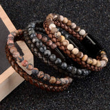 Natural Stone Leather Beaded Bracelet