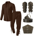 Brown medieval-style outfit with accessories on a white background