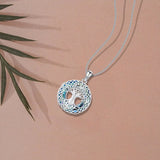 925 Sterling Silver Blue Crystals Tree of Life Necklace