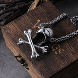 Stainless Steel Skull and Bones Pendant Necklace