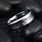 8mm Silver Hammered Stainless Steel Ring