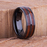 Black Koa Wood Inlay Titanium Wedding Ring