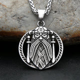 Norse God Odin Double Sword Pendant Necklace