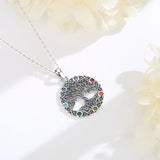 925 Sterling Silver Tree of Life Chakra Pendant Necklace