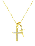 Gold cross necklace with zircon stones