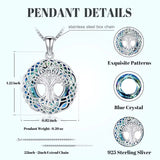 925 Sterling Silver Blue Crystals Tree of Life Necklace