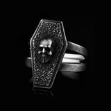 Gothic Coffin Ring with Red Stone
